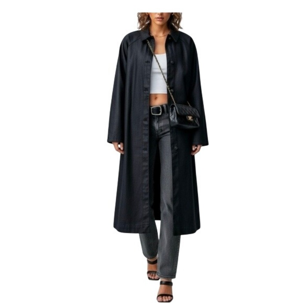 Zara Black Denim Trench Coat M-L -Oversize